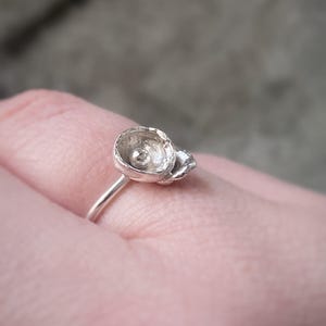Organic silver botanical stacking ring. Handmade Silver Poppy flower ring. Unique one-of-a-kind ring. Packaged ready to gift.