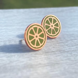 Citrus Stud earrings. Lemon and Lime earrings. Spring/Summer fashion. Handmade circle small stud earrings for sensitive ears. Ready to ship!
