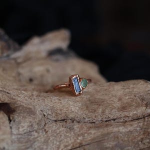 Raw Tourmaline Peridot Copper Ring, Size 4, August Birthstone Jewelry image 3