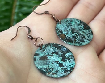Copper earrings with vibrant natural patina, handmade copper earrings, Ready to ship!
