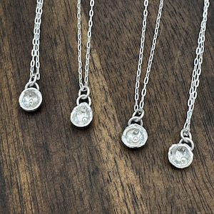 Tiny molten sterling silver handmade necklace. Organic water-cast &quot;oyster shell&quot; necklace. 925 silver 18&quot; chain. Recycled silver jewelry.