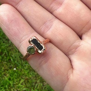 Raw Tourmaline Peridot Copper Ring, Size 4, August Birthstone Jewelry image 6