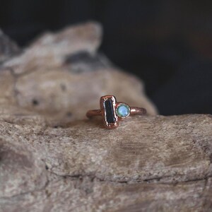 Raw Tourmaline Peridot Copper Ring, Size 4, August Birthstone Jewelry image 2
