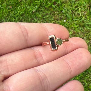 Raw Tourmaline Peridot Copper Ring, Size 4, August Birthstone Jewelry image 10