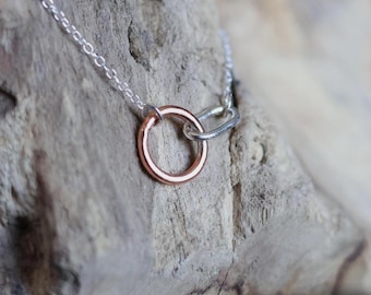 Mixed Metal Link Necklace - Sterling Silver Chain, Copper Accent