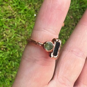 Raw Tourmaline Peridot Copper Ring, Size 4, August Birthstone Jewelry image 8