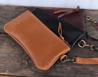 Leather Wristlet Wallet, Iphone Wristlet, Smartphone Wristlet, Leather Clutch, Leather Zippered Pouch, Leather Bag, Personalized Monogram