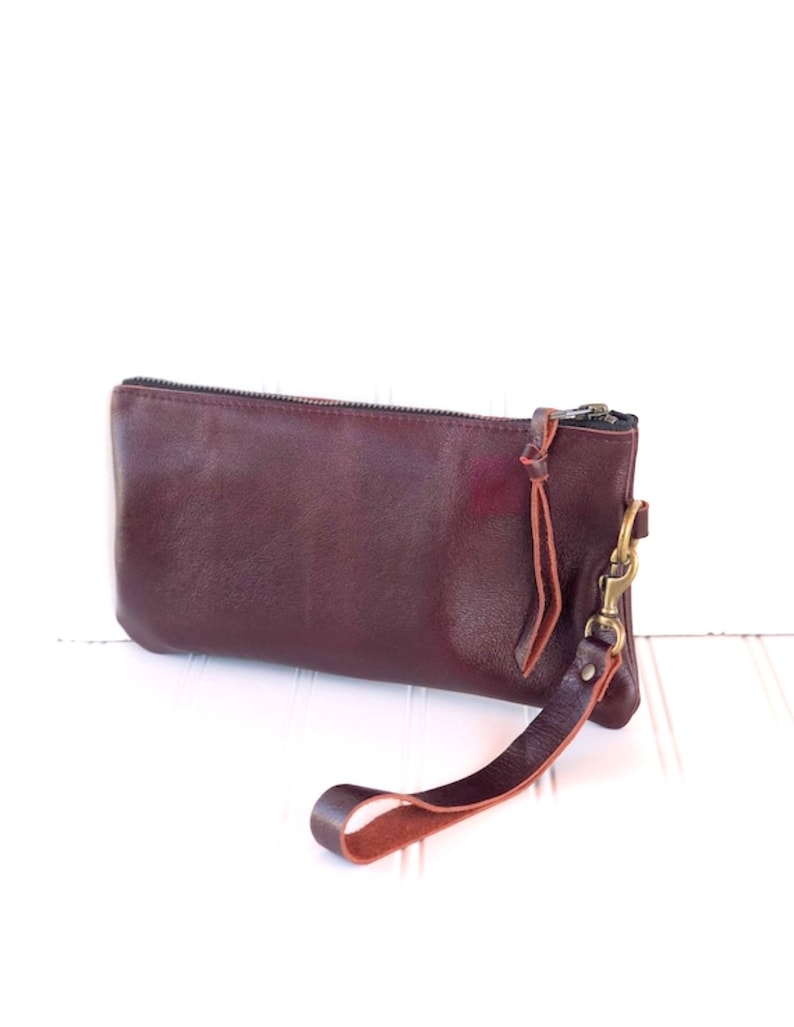 Leather Wristlet Wallet, iPhone Wristlet, Smartphone Wristlet, Leather Clutch, Leather Zippered Pouch, Leather Bag, Personalized Monogram image 2