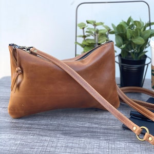 Small Leather Crossbody bag, Convertible Leather Clutch, Leather Zippered Pouch, Leather Purse, Leather Messenger, Personalized Monogram