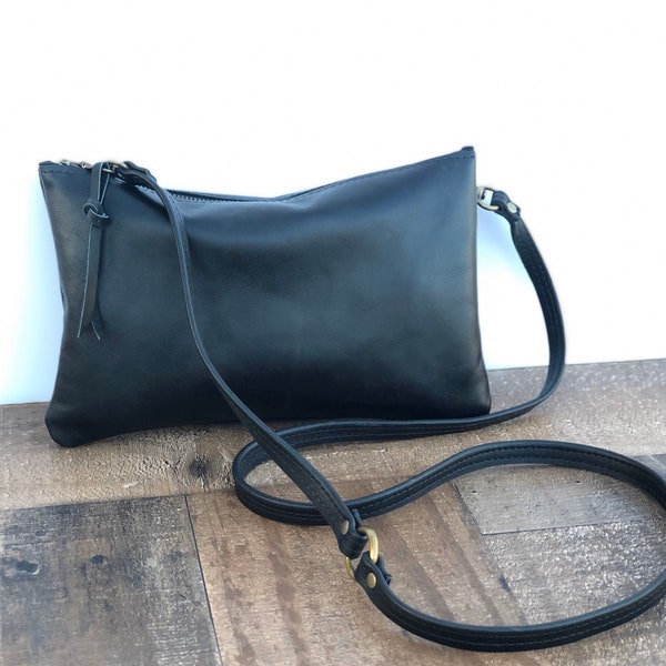 Small Leather Crossbody bag, Convertible Leather Clutch, Leather Zippered Pouch, Small Leather Purse, Leather Messenger