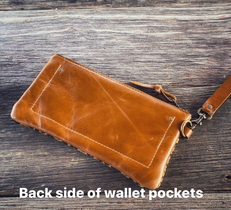 Leather Wristlet Wallet, iPhone Wristlet, Smartphone Wristlet, Leather Clutch, Leather Zippered Pouch, Leather Bag, Personalized Monogram image 6
