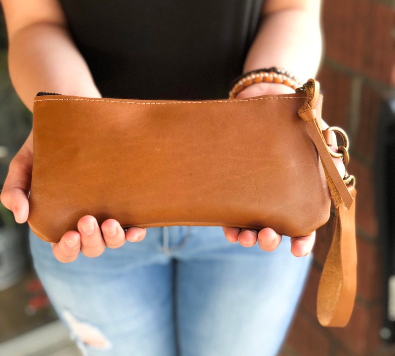 Leather Wristlet Wallet, iPhone Wristlet, Smartphone Wristlet, Leather Clutch, Leather Zippered Pouch, Leather Bag, Personalized Monogram image 2