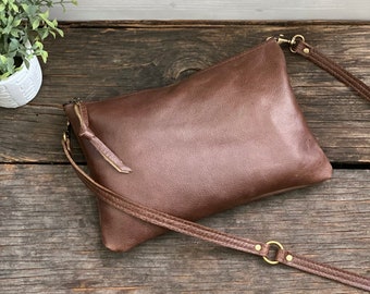 LAST ONE, Small Leather Crossbody bag, Convertible Leather Clutch, Leather Zippered Pouch, Small Leather Purse, Leather Messenger