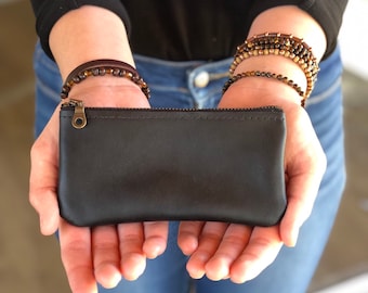 Leather Mini Zippered Pouch, Card Wallet, Mini Clutch, Zippered Pouch , Wallet, Coin Purse, Personalized Monogram