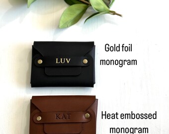 Leather Card Wallet, Mini Clutch, Gift Card Wallet, Personalized Monogram