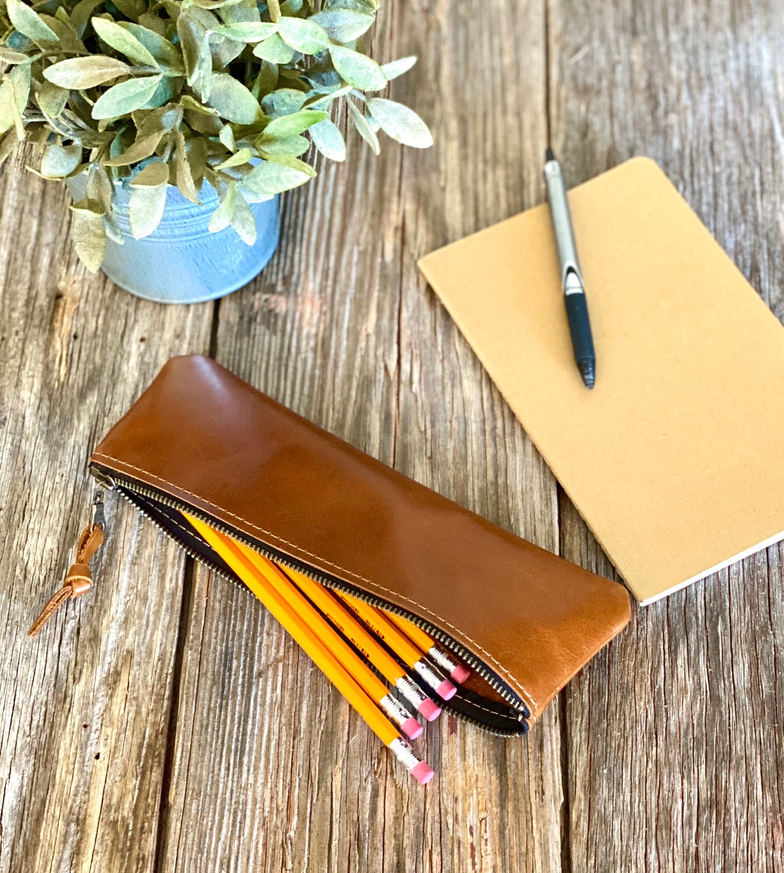 Leather Slim Pencil Case Pouch Pen Pouch Make up Brush Bag Etsy