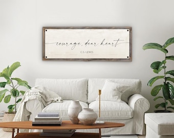 Courage, Dear Heart Metal Print on Reclaimed Wood Frame-Christian Wall Decor-Rustic Scripture Art-CS Lewis Quotes
