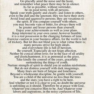 Desiderata Poem on Metal Print-Reclaimed Wood Frame-Max Ehrmann Wall Art-Inspirational Wall Art-Motivational Decor-Man Gift Idea Vintage Natural