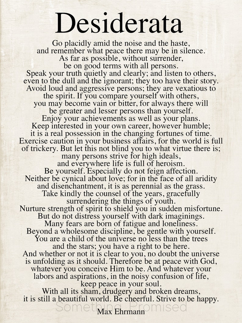 Desiderata Poem on Metal Print-Reclaimed Wood Frame-Max Ehrmann Wall Art-Inspirational Wall Art-Motivational Decor-Man Gift Idea Vintage Natural