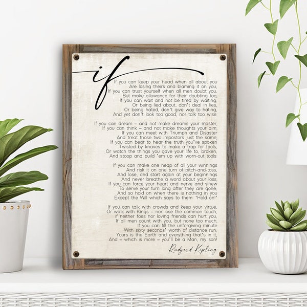IF by Rudyard Kipling Poem |  Metal Print I Reclaimed Wood Frame | Wall Decor Print | Graduation Gift | Classic Poem For Son | Gift For HIm