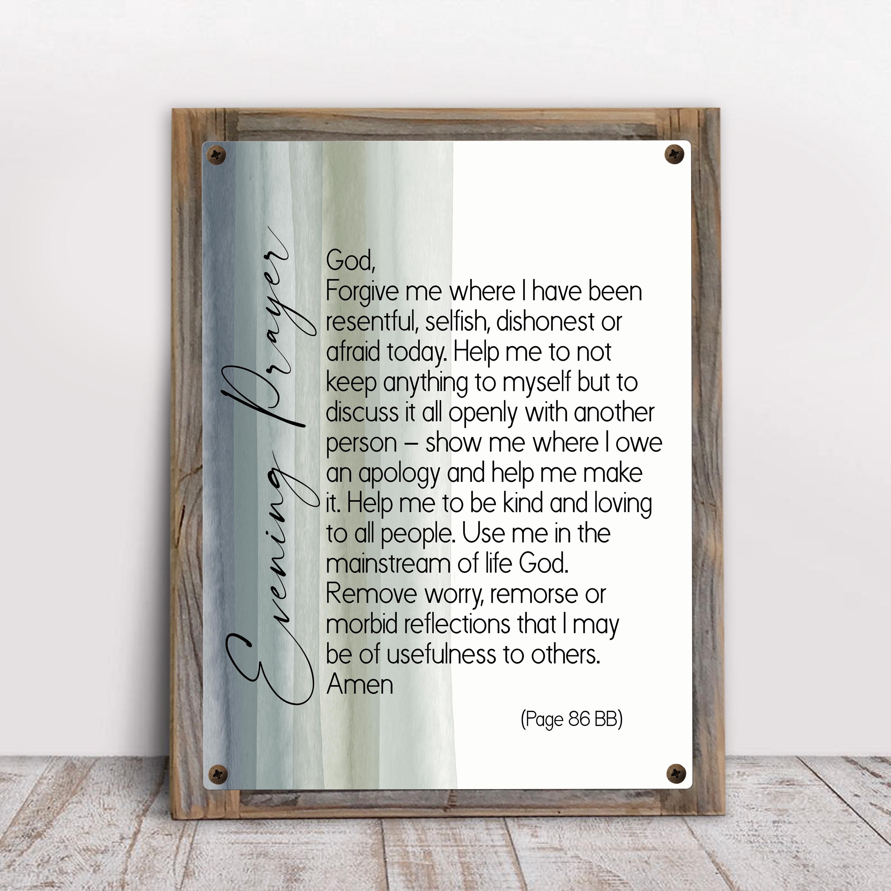 AA Evening Prayer on Metal Print on Reclaimed Wood Frame-recovery