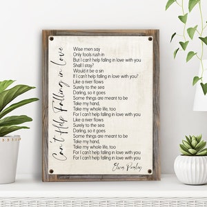 Can't Help Falling In Love Lyrics on Metal Print on Reclaimed Wood Frame-Elvis Presley Song Lyric Wall Art-Wedding Song Wall Art-Anniversary