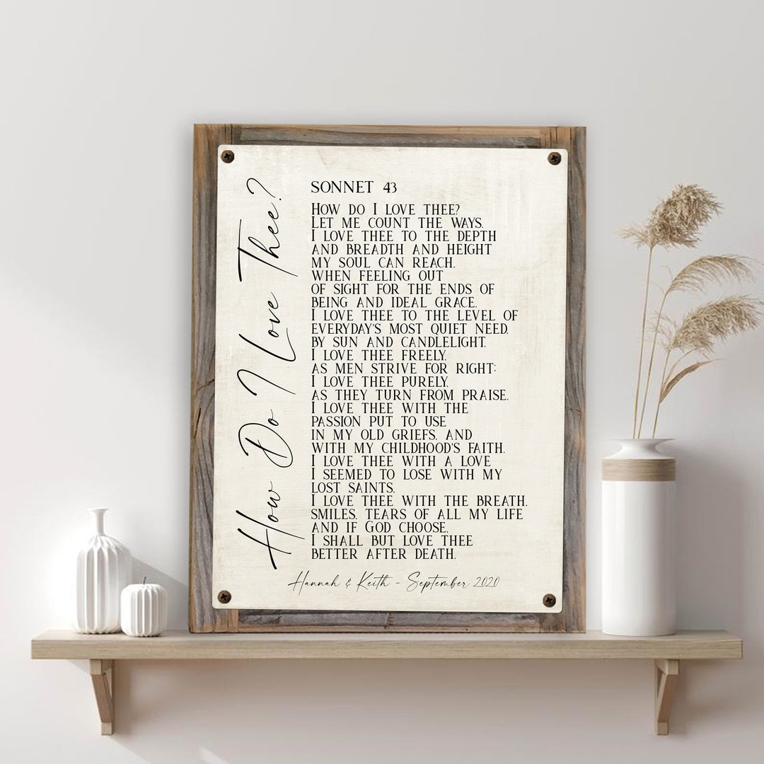 How Do I Love Thee Let Me Count the Ways Metal Print on Reclaimed Wood Frame elizabeth Barrett Browning marriage Poem Sign Etsy