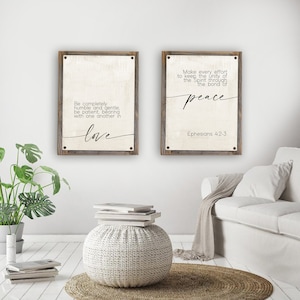 Be Completely Humble & Gentle Two Piece Print Set on Reclaimed Wood Frame-Christian Wall Art-Ephesians 4:2-3-Christian Farmhouse Sign-