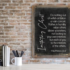 Imitating Christ Bible Verse Metal Print on Reclaimed Wood Frame-PHILIPPIANS 2:3-4-Scripture Wall Art-Christian Wall Decor