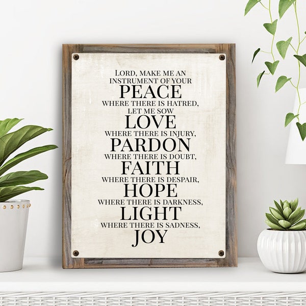 St Francis Prayer Vintage Metal Print on Reclaimed Wood Frame-Rustic Scripture Art-Recovery Prayer-St Francis Of Assisi
