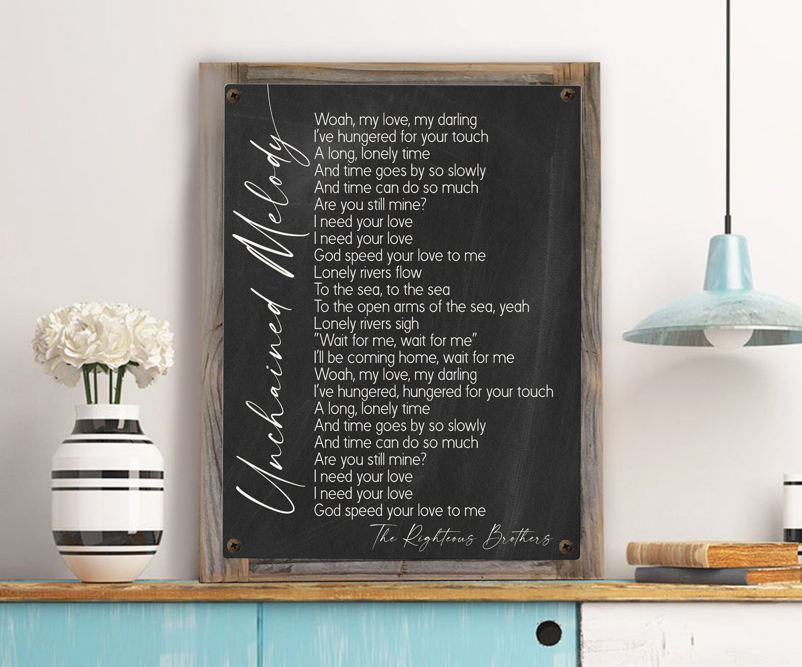 Unchained Melody Song Lyrics on Metal Print on Reclaimed Etsy