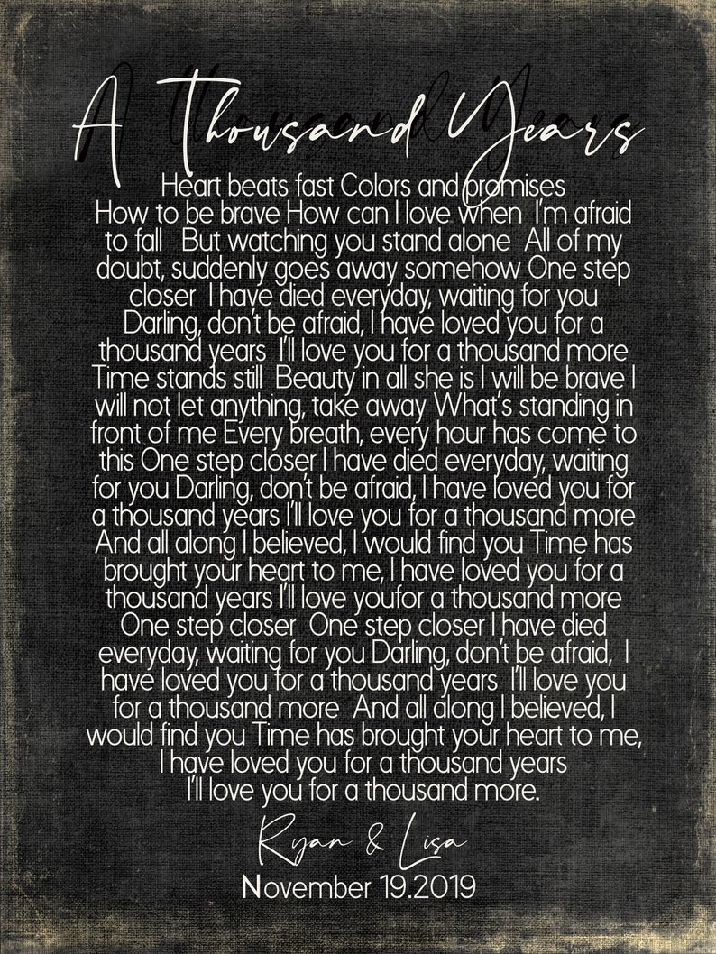 A Thousand Years Lyrics on Metal Print on Reclaimed Wood | Etsy