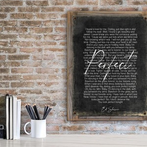 Perfect-Song Lyrics on Metal Print on Reclaimed Wooden Frame-Wedding Song Lyrics-First Dance Song Lyrics
