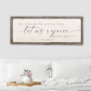 Scripture Wall Art-This is The Day The Lord Has Made-Metal Sign w/Reclaimed Wood Frame-PSALM 118: 24 Bible Art-Over Couch Scripture Sign