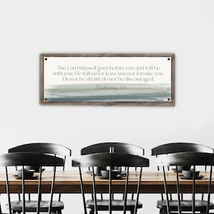 The Lord Himself Goes Before You Metal Print-Reclaimed Wood Frame-Above Couch Wall Sign-Rustic Bible Sign-Deuteronomy 31:8-Long Narrow Sign