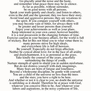 Desiderata Poem on Metal Print-Reclaimed Wood Frame-Max Ehrmann Wall Art-Inspirational Wall Art-Motivational Decor-Man Gift Idea White