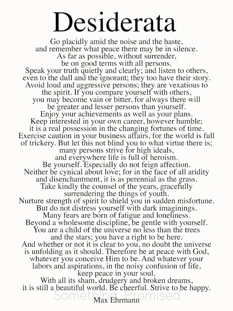 Desiderata Poem on Metal Print-Reclaimed Wood Frame-Max Ehrmann Wall Art-Inspirational Wall Art-Motivational Decor-Man Gift Idea White