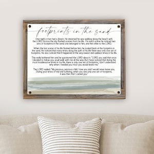 Footprints In The Sand Metal Print on Reclaimed Wood Frame-Spiritual Wall Decor-Inspirational Sign-Encouragement Gift-Encouragement Word Art