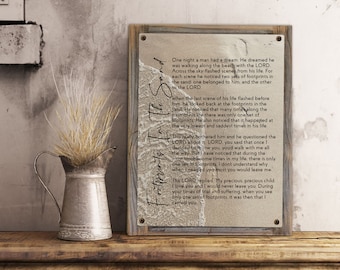 Footprints In The Sand Metal Print on Reclaimed Wood Frame-Christian Wall Decor-Footprints Sign-Spiritual Wall Decor-Inspirational Sign