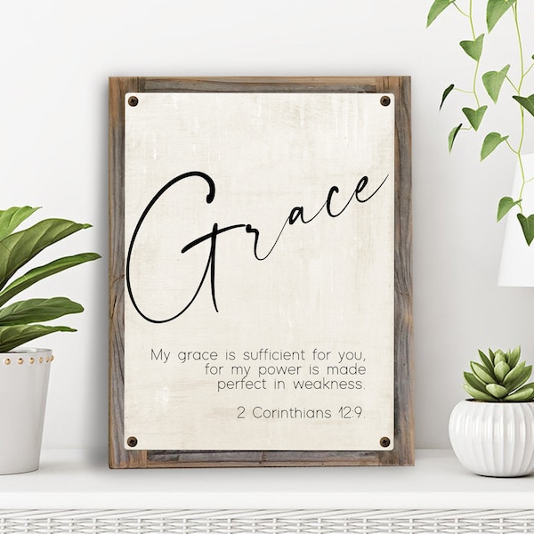 My grace is sufficient for you-Vintage Metal Print-Reclaimed Wood Frame-2 Corinthians 12:9 Bible Verse Sign-Scripture Wall Decor-Bible Sign