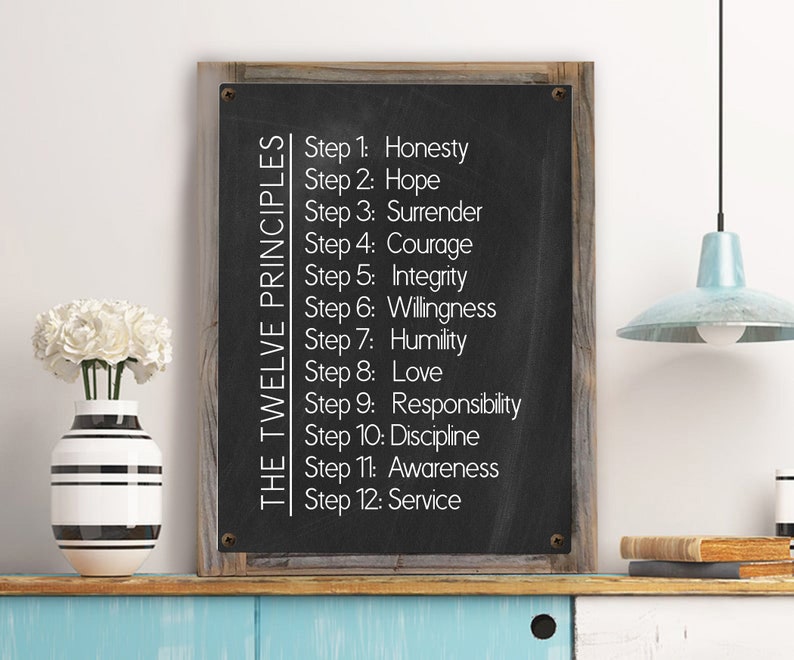 Recovery Sign-12 Principles of 12 Steps Metal Print on Reclaimed Wood ...