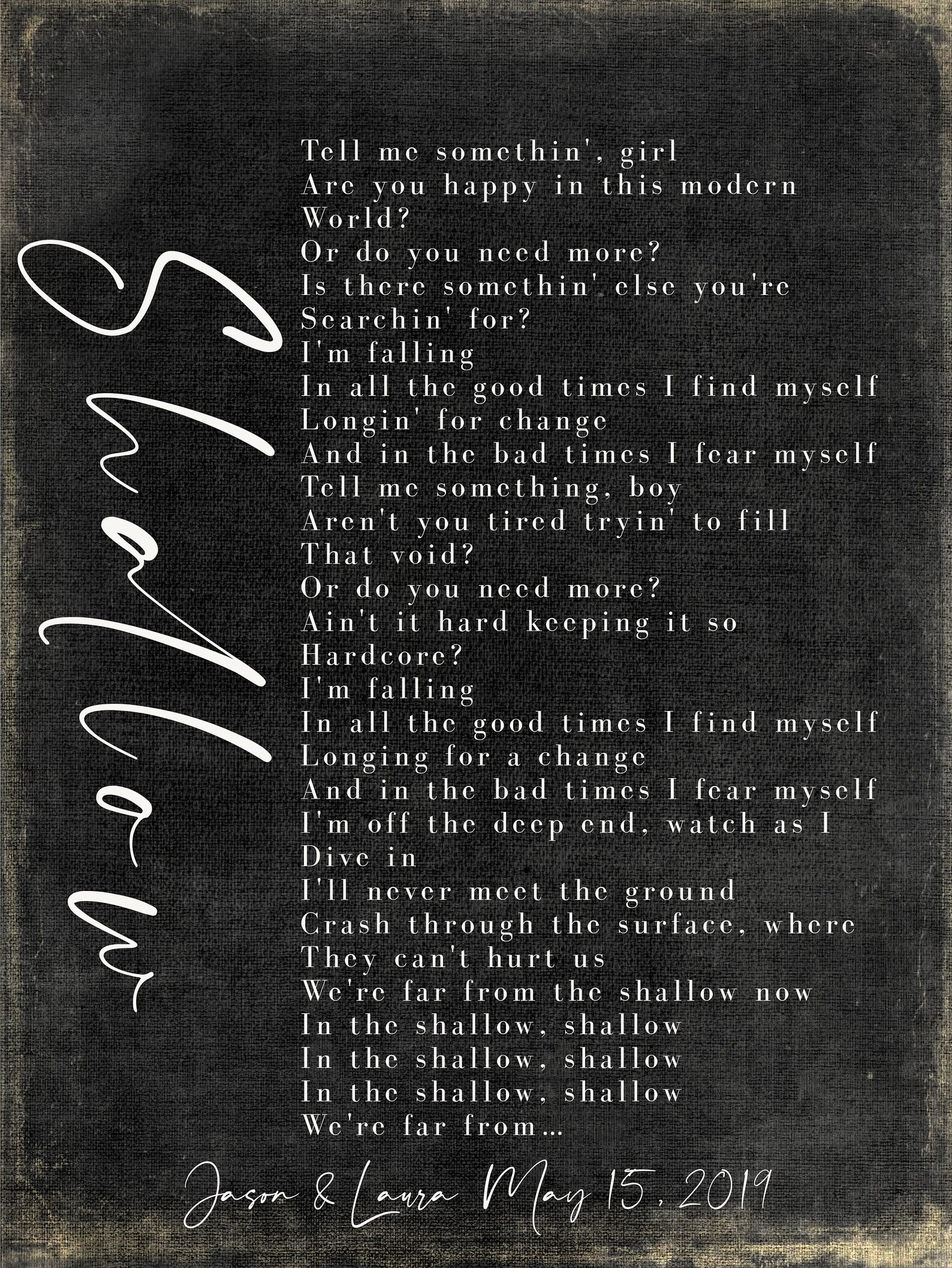 Shallowsong Lyrics on Metal Print on Reclaimed Wooden Etsy Singapore