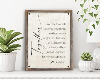The Two Will Become One Flesh Metal Print on Reclaimed Wood Frame, What God Has Joined Together Let No One Separate, Christian Wedding Gift-