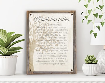 A Limb Has Fallen Poem Metal Print on Reclaimed Wood Frame-Encouragement Gift-Inspirational Signs-Bereavement Gift