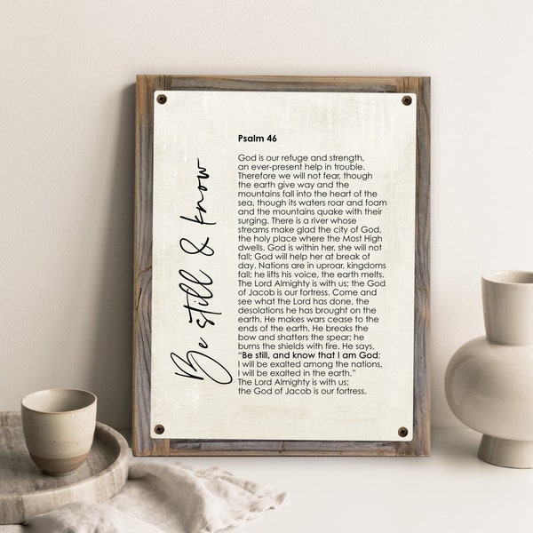 Psalm 46-The Lord is my refuge & strength Metal Print on Reclaimed Wood Frame-Psalm 46 Wall Decor-Bible Scripture Wall Art-Be still and know