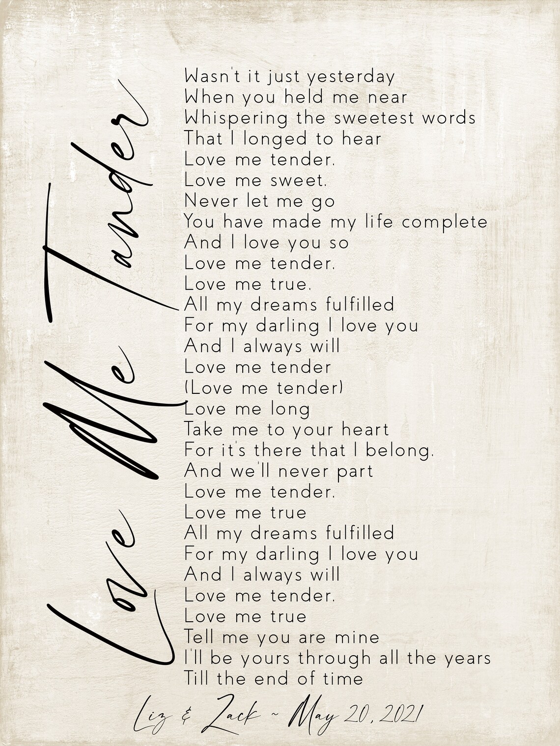 Love Me Tender Song Lyrics on Metal Print on Reclaimed Wood - Etsy