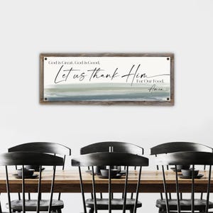 God Is Great. God Is Good. Let Us Thank Him Print on Reclaimed Wood Frame-Dining Room Sign-Christian Dinner Sign-Christian Dining Room