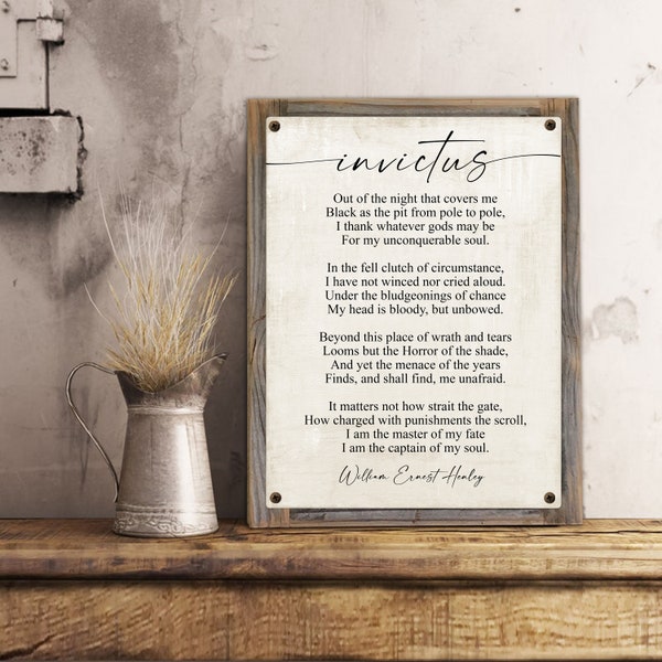 Invictus Poem on Metal Print-Reclaimed Wood-Grad Gift For Boy-Gift for Dad-Gift For Man-John Walter Wayland-Masculine Gift