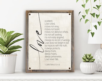 Love is Patient Love is Kind Metal Print on Reclaimed Wood Frame