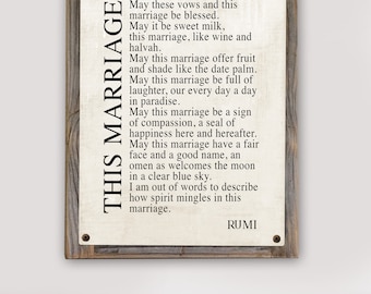This Marriage. Rumi Poem Metal Print on Reclaimed Wood Frame-Rumi Poetry Wall Decor-Marriage Poem Wall Art-Classic Love Poetry Wall Art